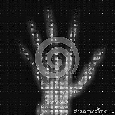 Vector grayscale abstract hand tomography analysis illustration. Digital palm x-ray scan. Medical data MRI visualization Vector Illustration