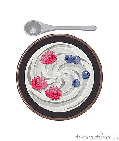 Vector greek yogurt with berries in a bowl Vector Illustration