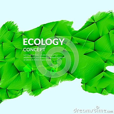 Vector green acryl painted brush triangle background. Green painted composition. Fresh natural design template. Ecology Vector Illustration