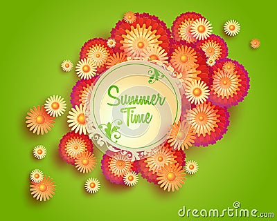 Vector green background with floral frame and space for text Vector Illustration