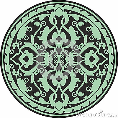 Vector green and black arabic national round ornament. Vector Illustration