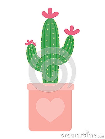 Vector green catcti with flowers in flowerpot Vector Illustration