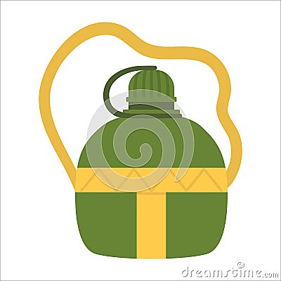 Vector green flask icon isolated on white background. Portable water bottle illustration. Container for active outdoor tourism. Vector Illustration