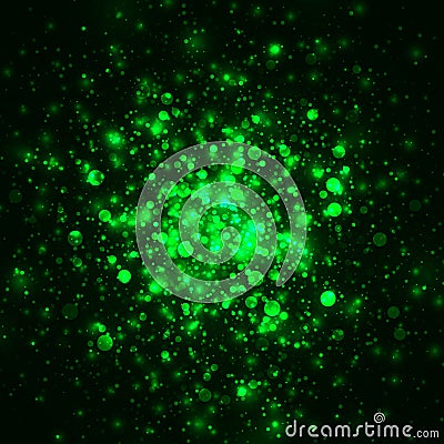 Vector green glowing light glitter background. Magic glow light effect. Star burst with sparkles on dark background Vector Illustration