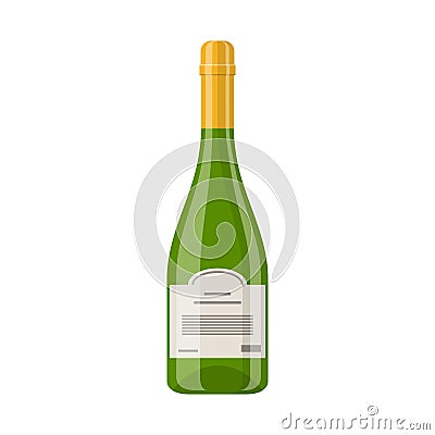 Vector green with gold closed Champagne bottle icon isolated on white background. Sparkling wine production. Vector Illustration