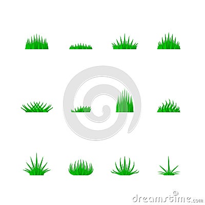 Vector Green Grass of Different Shapes, Nature Icon Set. Grass Bunchs Set. Vector Design Elements Set for You Design Vector Illustration