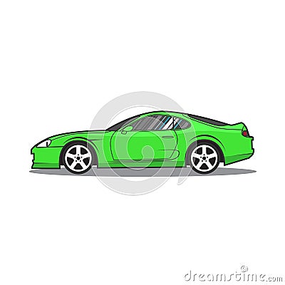 Vector green japan sport car. Side view. Vector Illustration