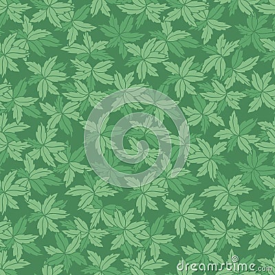 Vector green monotone hand drawn leaves repeat pattern. Suitable for gift wrap, textile and wallpaper Stock Photo