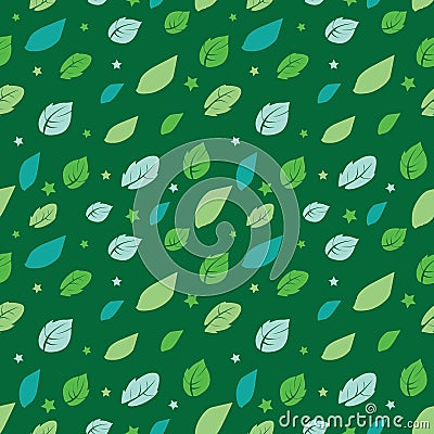 Vector Green Painted Leaves Stars Diagonal Vector Illustration