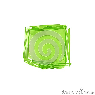 Vector Green Watercolor Square Spot Isolated on White Background, Bright Paint Texture, Brush Strokes with Scribble Lines. Vector Illustration