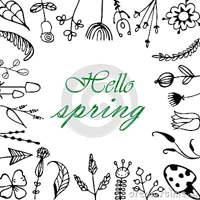 Vector greeting card with floral frame, `Hi, Spring` Stock Photo