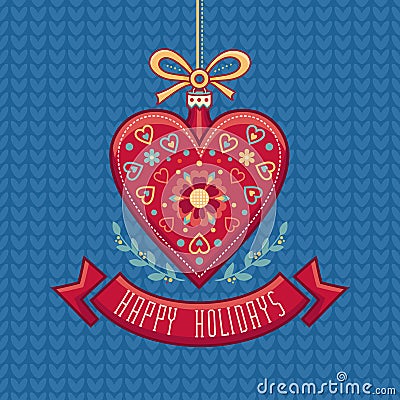 Vector Greeting Card in heart form. Happy Holidays Vector Illustration