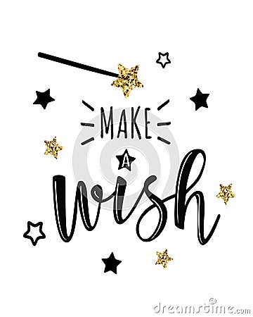 Vector greeting card with `Make a wish` inscription Vector Illustration