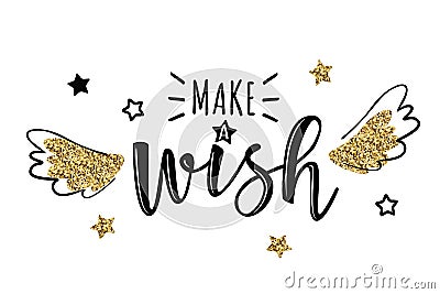 Vector greeting card with `Make a wish` inscription Vector Illustration