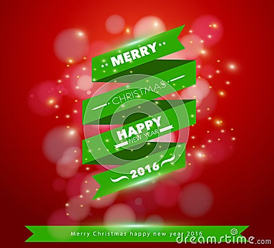 Vector greeting card merry christmas ribbon banner design Vector Illustration