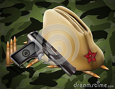 Vector greeting card with military objects Vector Illustration