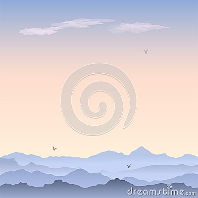 Vector greeting card with mountain landscape. Vector Illustration