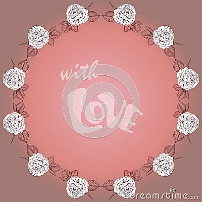 Vector greeting card with round floral frame and inscription Be Mine inside. Soft trendy color. Vintage style. Stock Photo