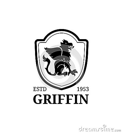 Vector griffin logo template. Luxury crest monogram. Graceful vintage animal symbol illustration used for hote card etc. Vector Illustration