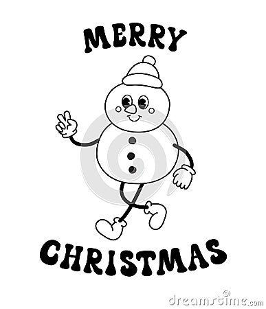 Vector groovy snowman with merry Christmas text Vector Illustration