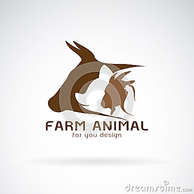 Vector group of animal farm label. Cow,pig,chicken,goat. Vector Illustration