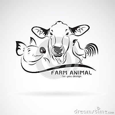 Vector group of animal farm label., Cow,pig,chicken. Logo Animal. Vector Illustration