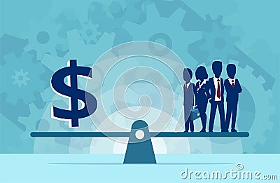 Vector of group of businesspeople human resources or money on the scale Stock Photo