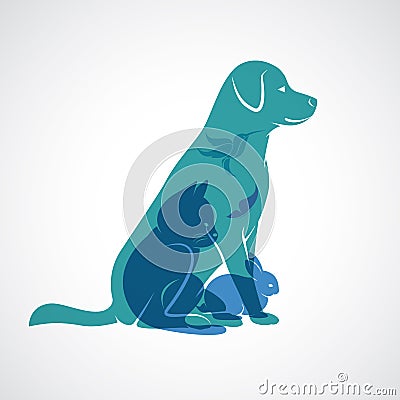 Vector group of pets - Dog, cat, bird,butterfly, rabbit Vector Illustration