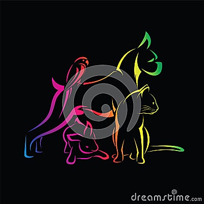 Vector group of pets - Dog, cat, bird, rabbi. Vector Illustration