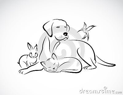 Vector group of pets - Dog, cat, bird, rabbit, Vector Illustration