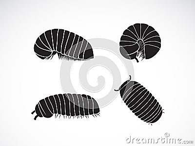 Vector of group of pill millipede wormOniscomorpha isolated on a white background. Worm icon or logo., Glomerida. Insect. Animal Vector Illustration