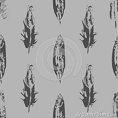 Vector Grunge bird feathers seamless pattern on Gray background Vector Illustration