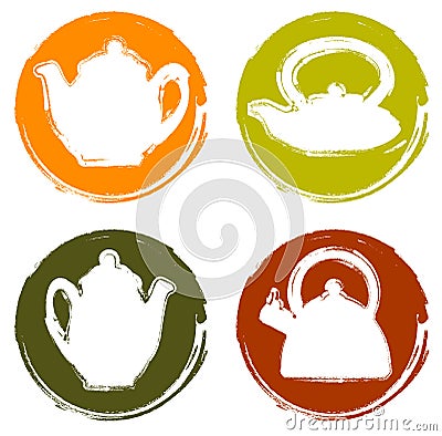 Vector grunge colour logo teapot set. Vector Illustration