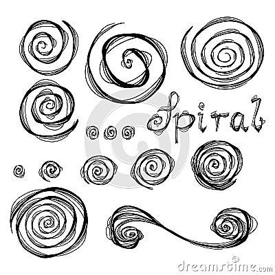 Vector grunge organic ink textured spiral set. Abstract design elements set. Vector Illustration