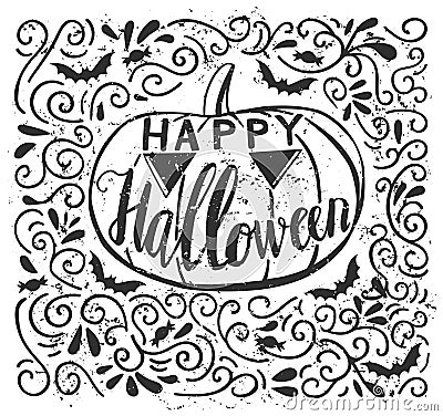 Vector grunge poster design with Halloween hand lettering Vector Illustration