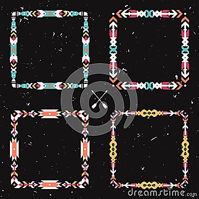 Vector grunge set with abstract geometric ethnic frames Vector Illustration