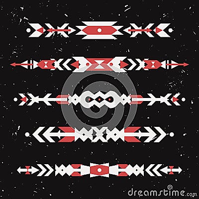 Vector grunge set of decorative ethnic borders with american indian motifs Vector Illustration