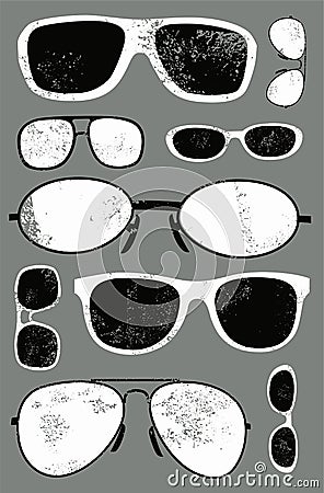 Vector grunge set of retro glasses. Glasses background. Vector Illustration