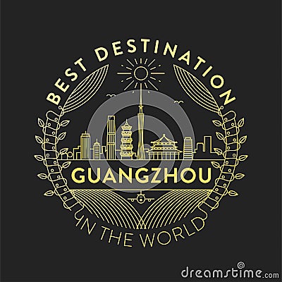 Vector Guangzhou City Badge, Linear Style Stock Photo