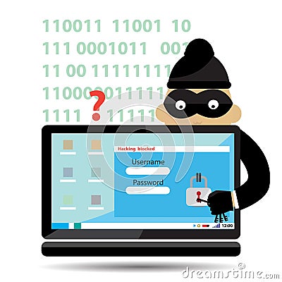 Vector-Hacker with computer wearing balaclava Stock Photo