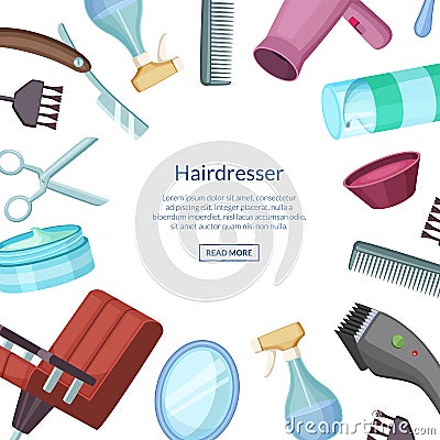 Vector hairdresser or barber cartoon elements background Vector Illustration