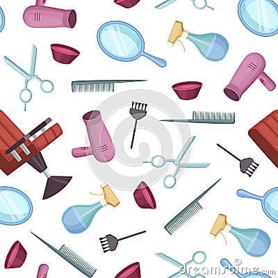 Vector hairdresser or barber cartoon elements pattern Vector Illustration