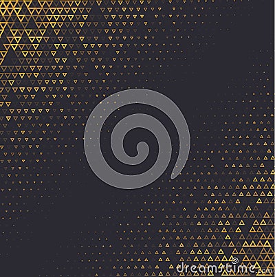 Vector halftone abstract background, black gold gradient gradation. Geometric mosaic triangle shapes monochrome pattern Vector Illustration