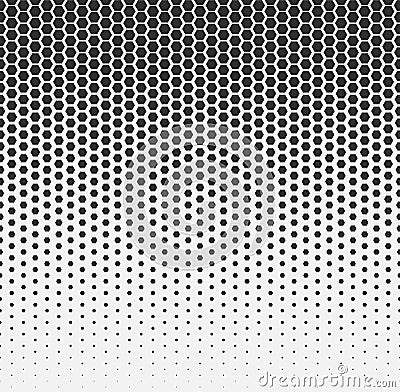 Vector halftone abstract background, black white gradient gradation. Geometric mosaic hexagon shapes monochrome pattern Vector Illustration