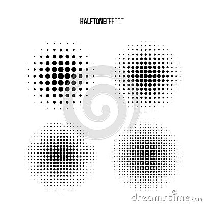 Vector halftone effect set. Different gradient circles in halftone effect. Vector Illustration