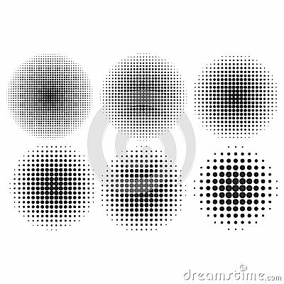 Vector halftone effects set. Monochrome dots in circles Vector Illustration