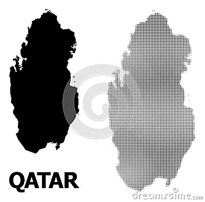 Vector Halftone Pattern and Solid Map of Qatar Vector Illustration