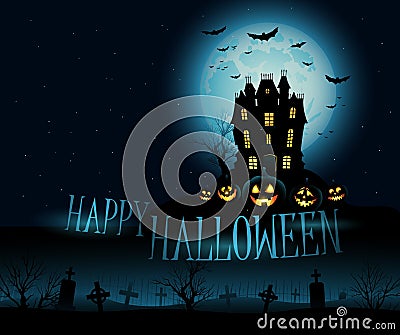 Vector Halloween background with haunted house mansion Vector Illustration