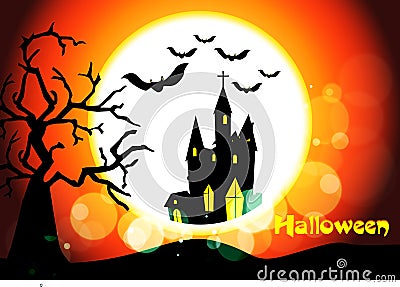 Vector Halloween background with flying bats, old Vector Illustration