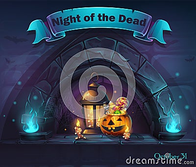 Vector Halloween cartoon illustration Night ofthe dead Vector Illustration